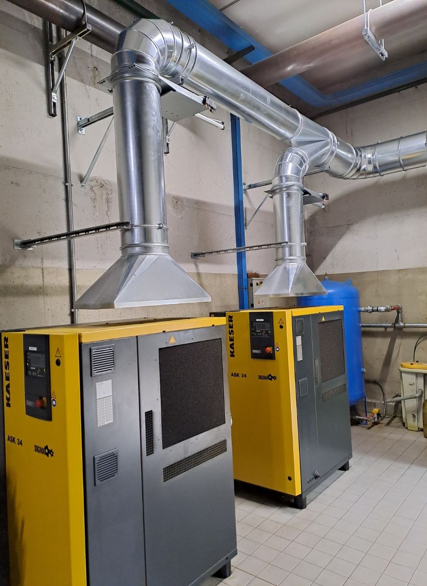 Impianto aspirazione espulsione aria calda compressori